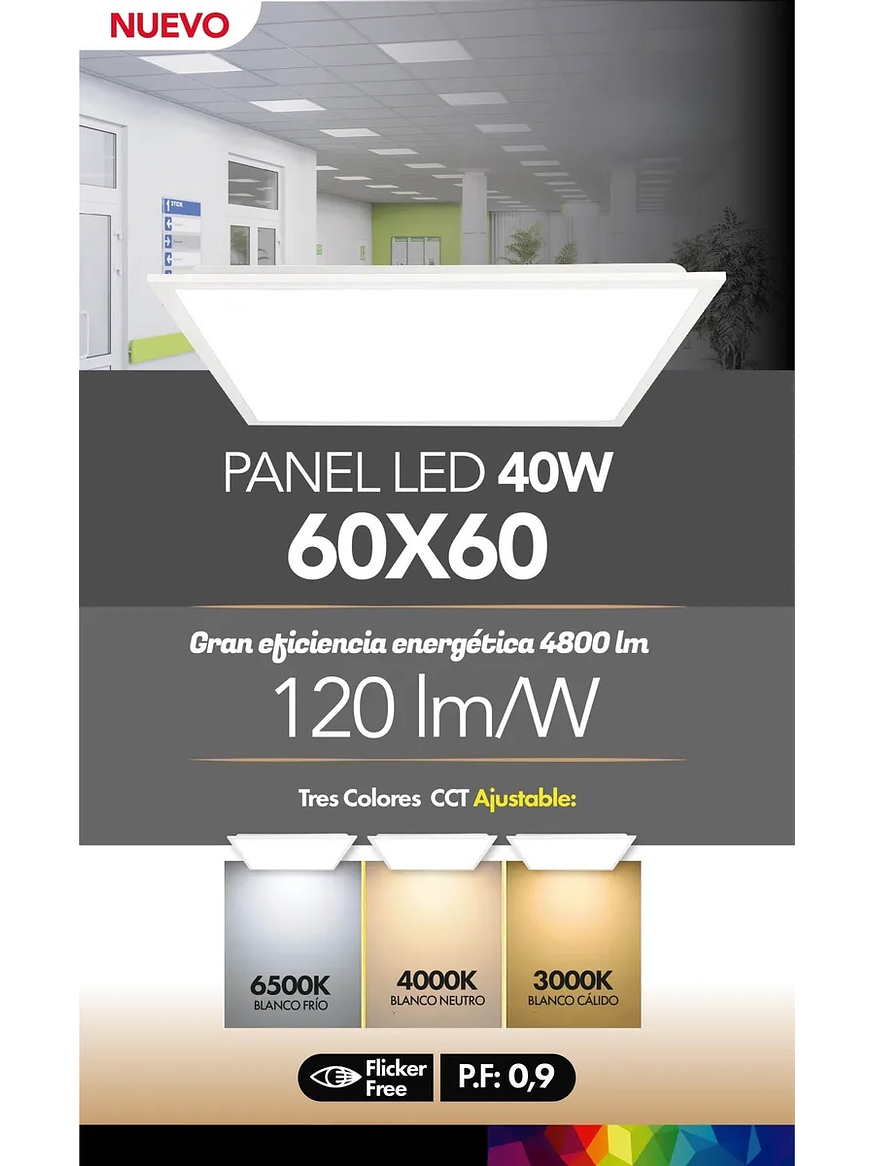 Panel LED Slim 60x60 40W CCT Ajustable Flicker Free 4800lm  6