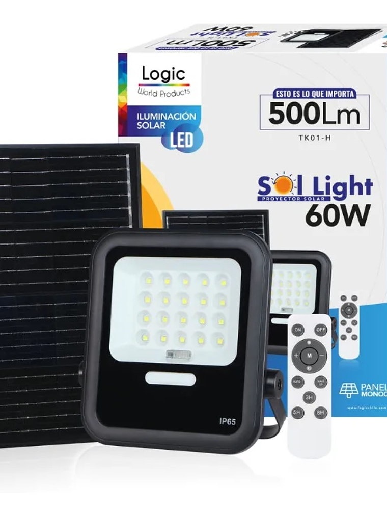 Proyector solar LED 60W luz fría IP65 con control remoto 1
