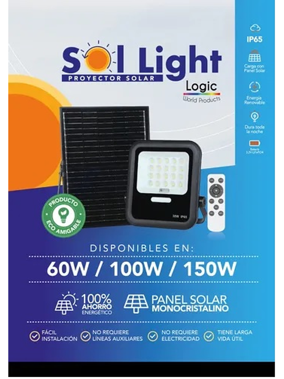 Proyector solar LED 60W luz fría IP65 con control remoto 2
