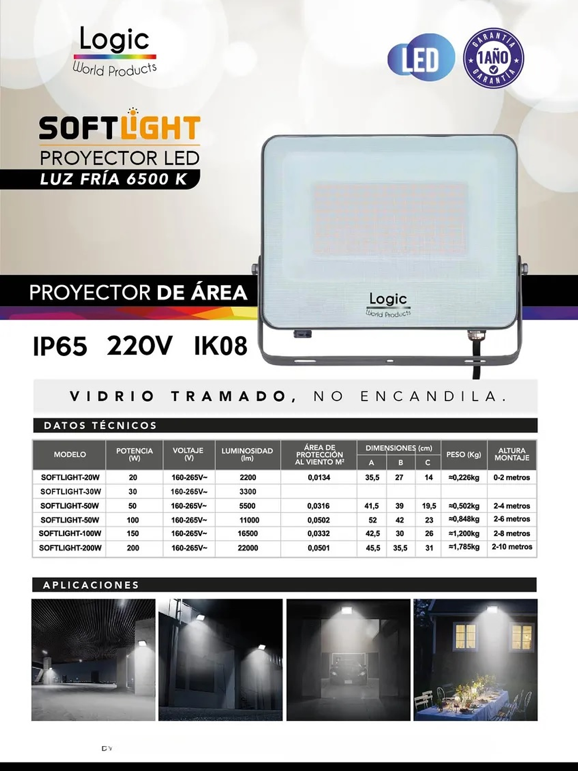 Proyector LED SOFTLIGHT 100W Luz Fría  IP65 SEC 3