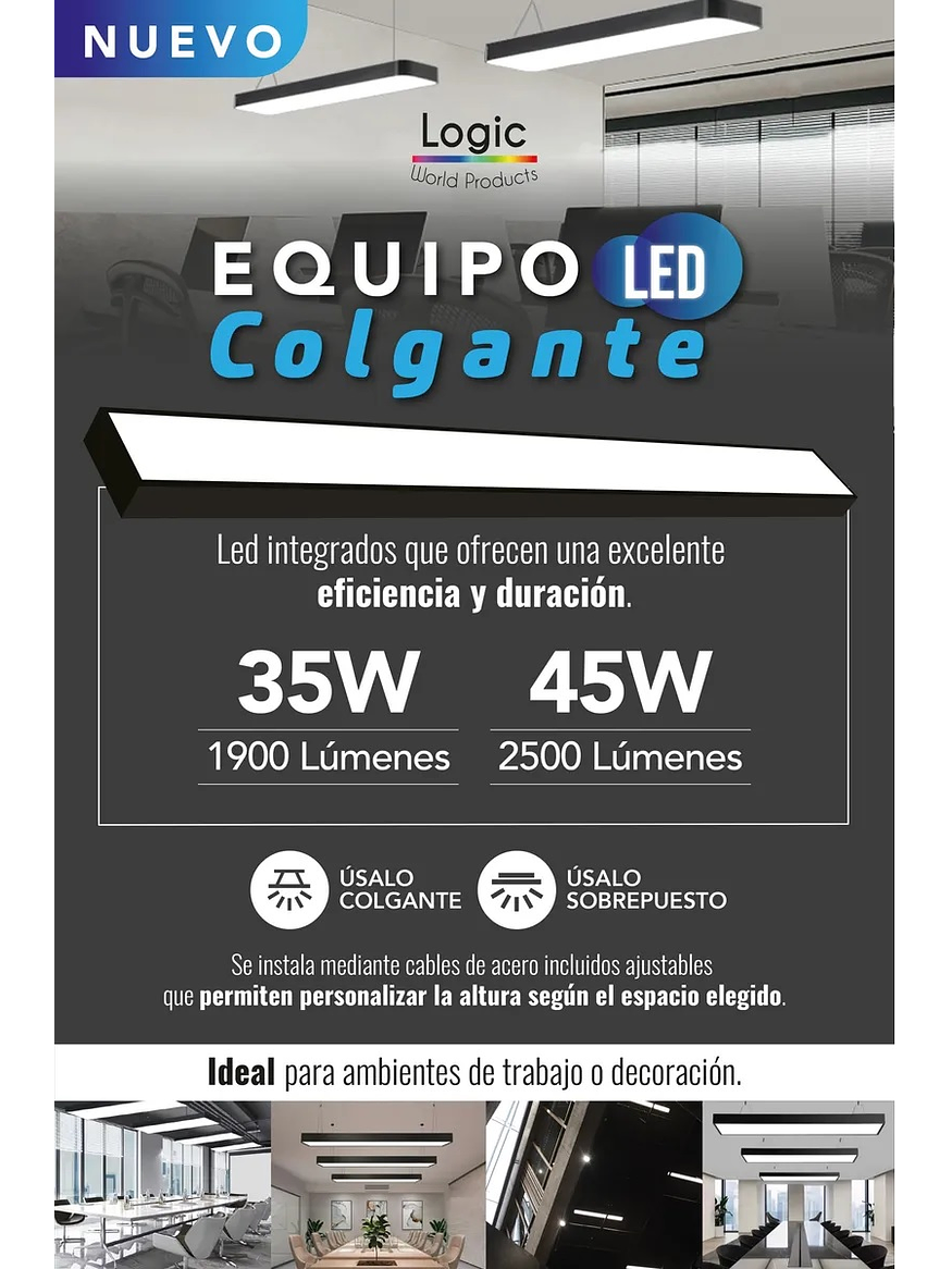 kit 12 Unidades Colgantes Lineal LED 35W Negro  9