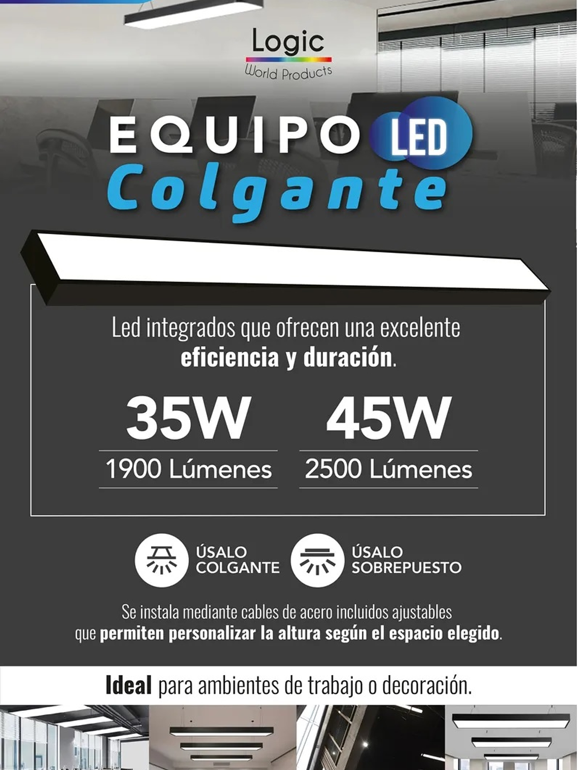 Pack 12 Colgantes LED 35W Bordes Negros  8
