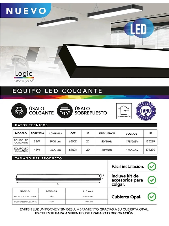 Pack 12 Unidades Colgantes Lineal LED 35W Negro  10