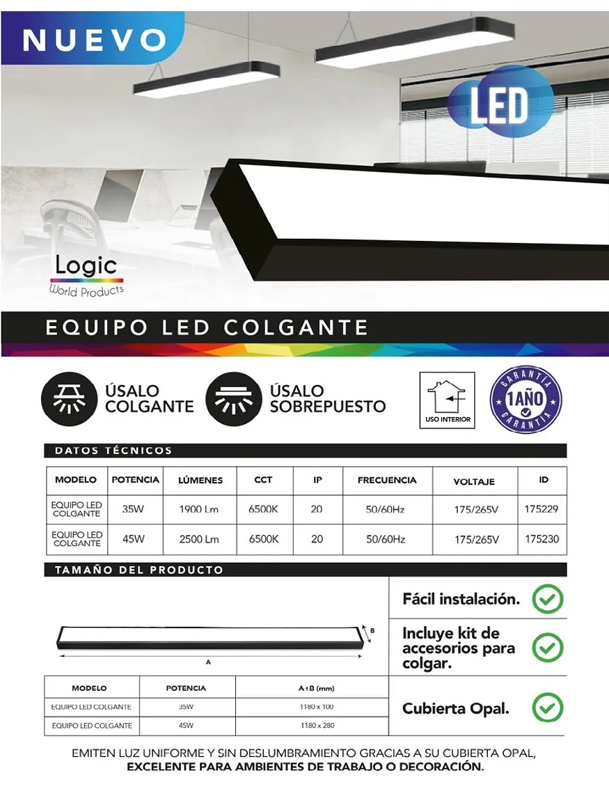 kit 12 Unidades Colgantes Lineal LED 35W Negro  11