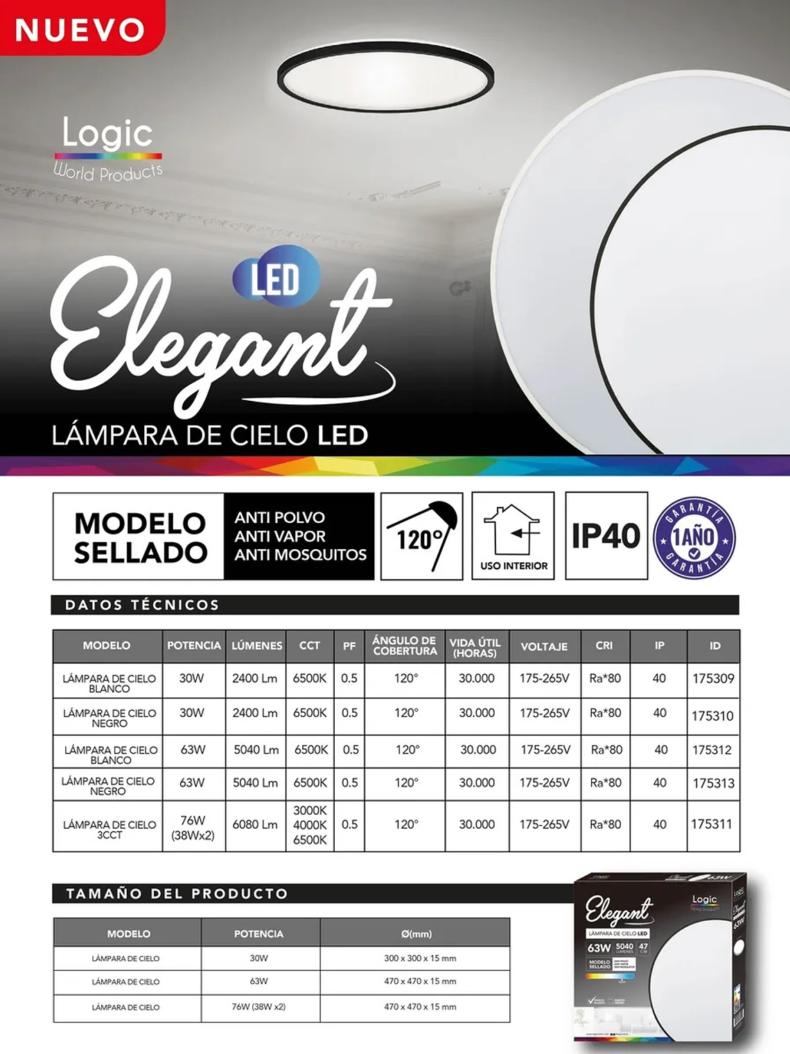 Plafón Redondo LED 30W 2400lm 6500K IP40  Carcasa Blanca 3