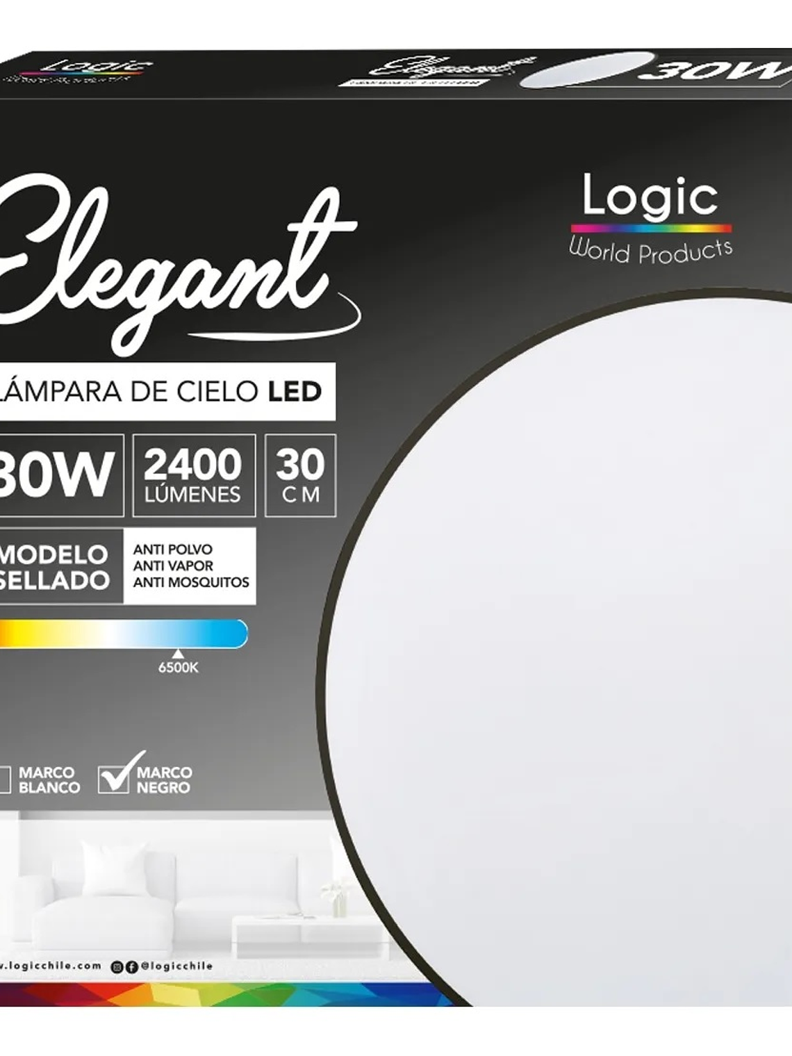 Plafón Redondo LED 30W 2400lm 6500K IP40  Carcasa Negra 1