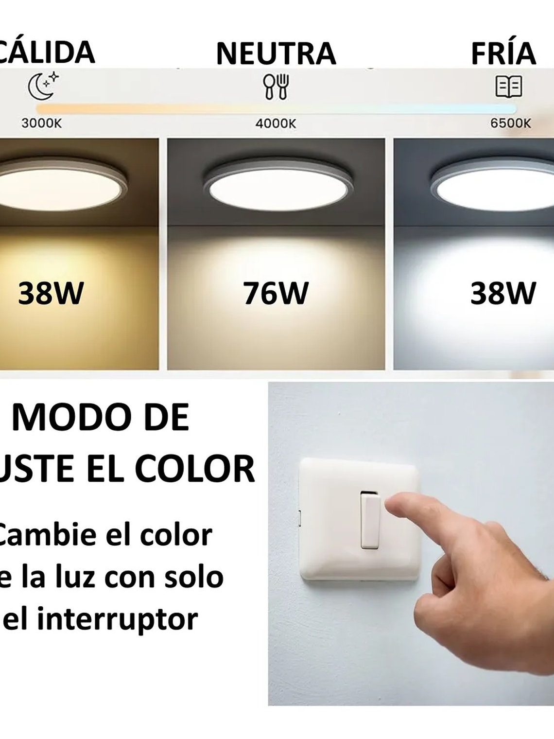 Plafón Redondo LED 76W 6080lm CCT IP40 Carcasa Negra 2