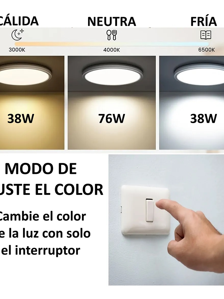 Plafón Redondo LED 76W 6080lm CCT IP40 Carcasa Negra 2