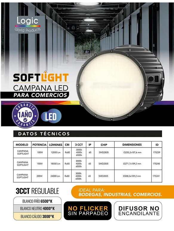 Campana LED SOFTLIGHT 100W CCT Cálida-Neutra-Fría IP65 5