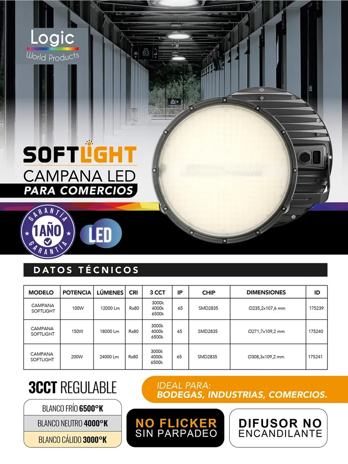 Campana LED SOFTLIGHT 100W CCT Cálida-Neutra-Fría IP65 5