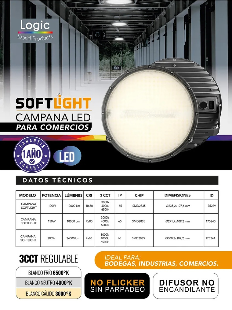 Campana LED SOFTLIGHT 100W CCT Cálida-Neutra-Fría IP65 5