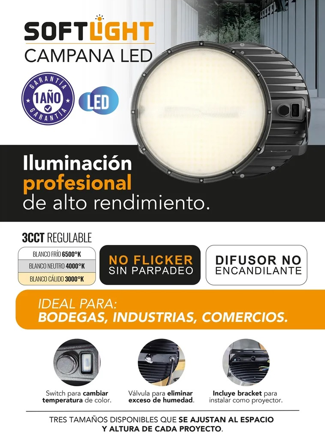 Campana LED SOFTLIGHT 100W CCT Cálida-Neutra-Fría IP65 9