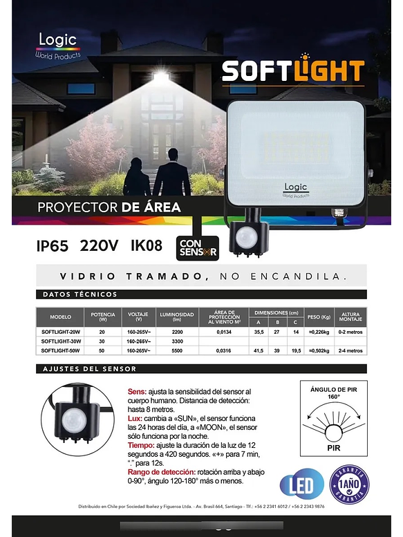 Proyector LED SOFTLIGHT 30W luz fría sensor PIR IP65 SEC 3