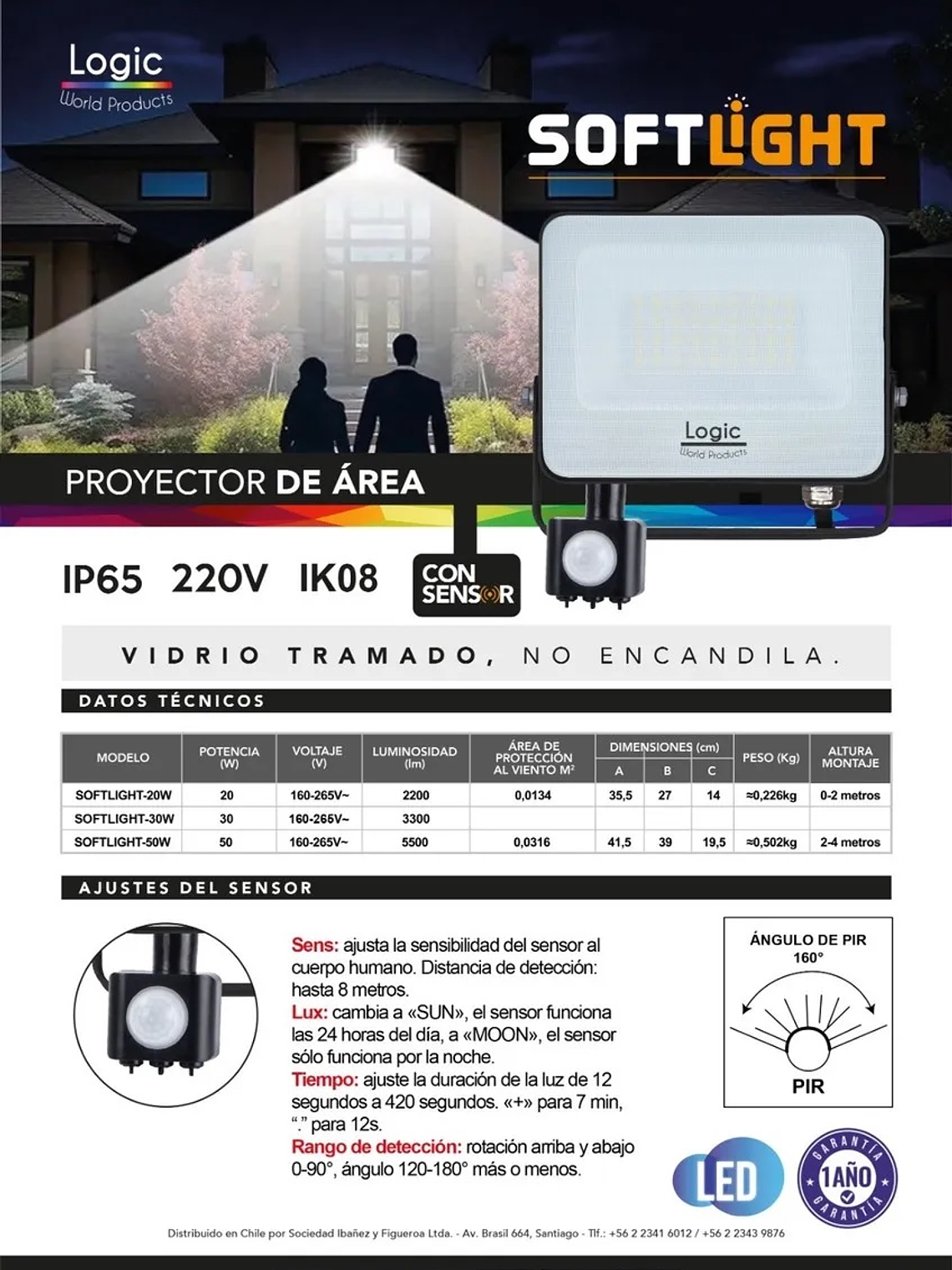 Proyector LED SOFTLIGHT 30W luz fría sensor PIR IP65 SEC 3