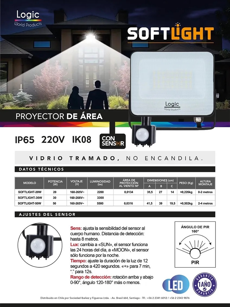 Proyector LED SOFTLIGHT 30W luz fría sensor PIR IP65 SEC 3