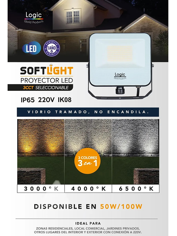 Proyector LED CCT SOFTLIGHT 50W Cálido/Neutro/Frio IP65  2