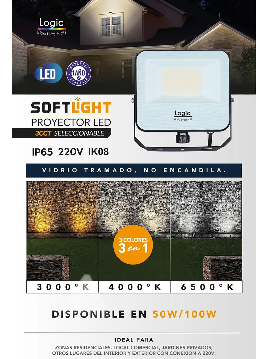 Proyector LED CCT SOFTLIGHT 50W Cálido/Neutro/Frio IP65  2