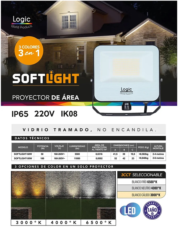 Proyector LED CCT SOFTLIGHT 50W Cálido/Neutro/Frio IP65  3