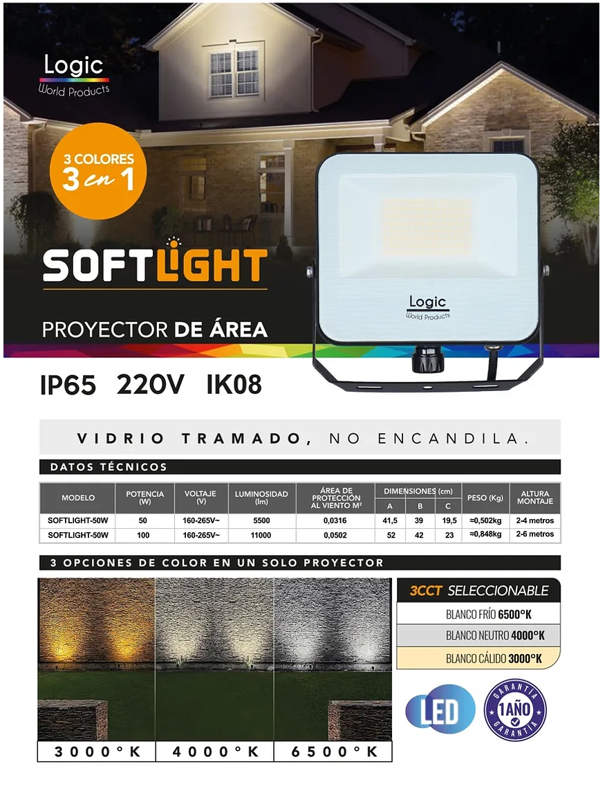 Proyector LED CCT SOFTLIGHT 100W  Cálido/Neutro/Frio IP65  5