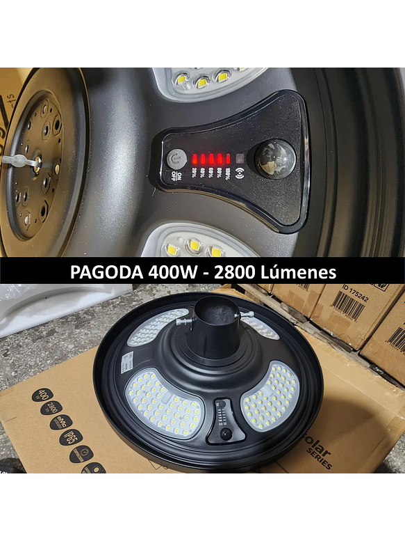 Luminaria solar Pagoda UFO 400W 5000K IP65 con control remoto 8