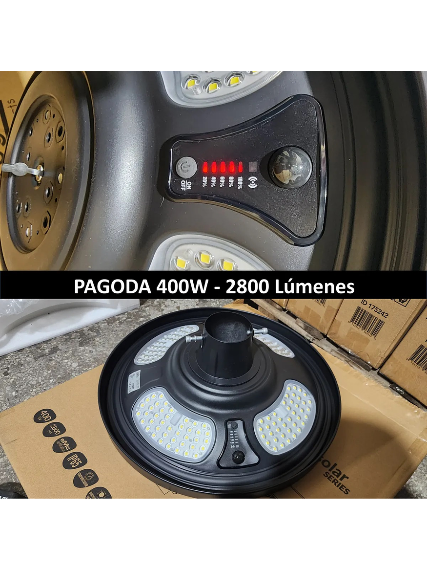 Luminaria solar Pagoda UFO 400W 5000K IP65 con control remoto 8