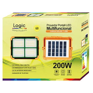 Proyector LED Solar 200W Portátil Recargable Power Bank Luz Fría/Cálida/Flash