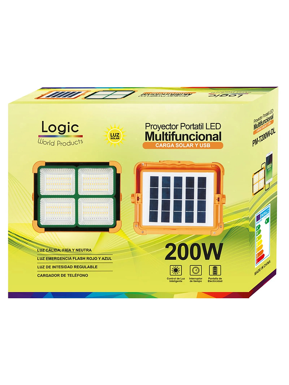 Proyector LED Solar 200W Portátil Recargable Power Bank Luz Fría/Cálida/Flash 2