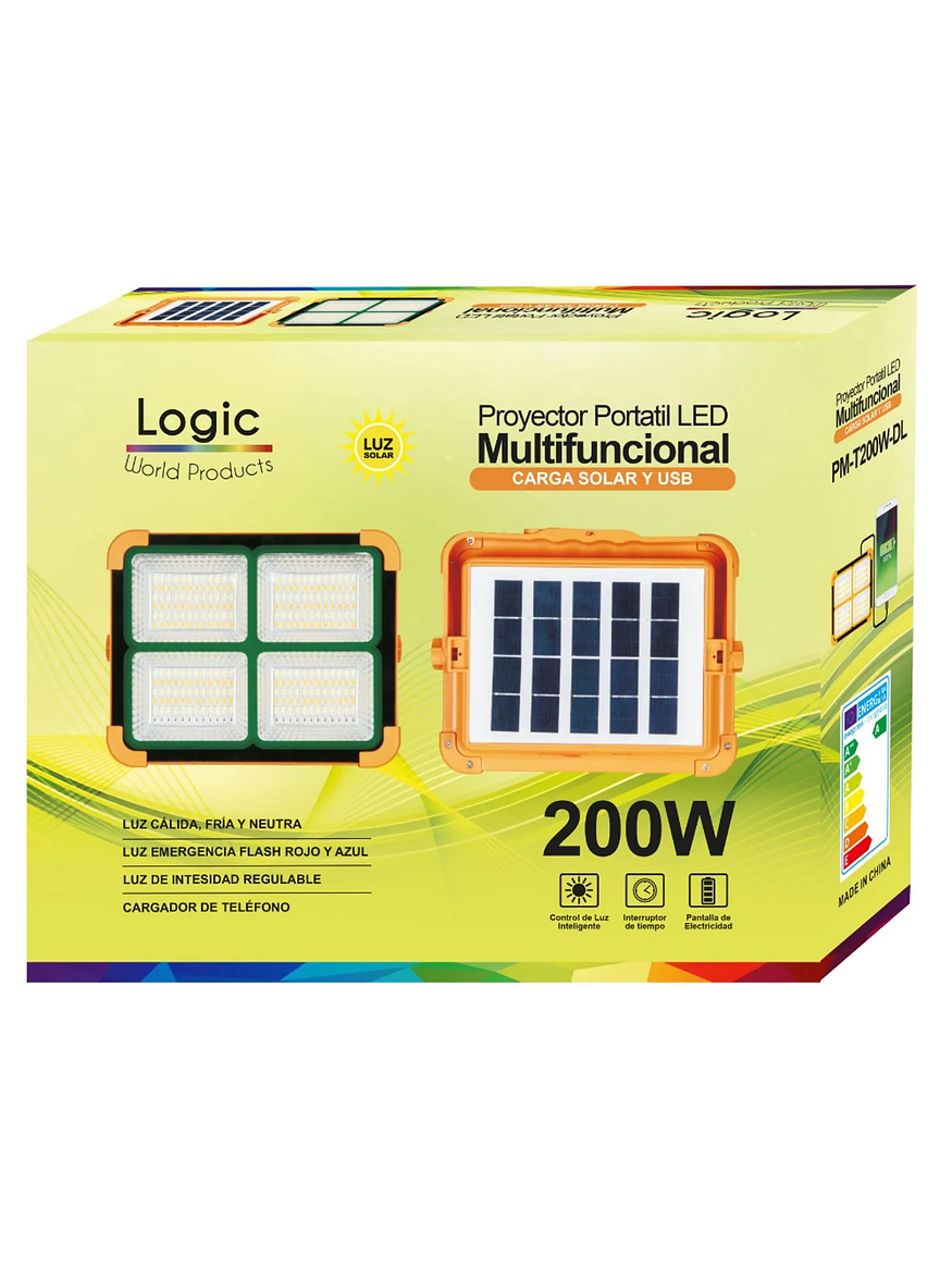 Proyector LED Solar 200W Portátil Recargable Power Bank Luz Fría/Cálida/Flash 2