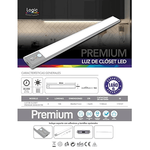Luz de Closet LED A03 Premium 300mm Sensor PIR 3CCT Cuerpo Metálico
