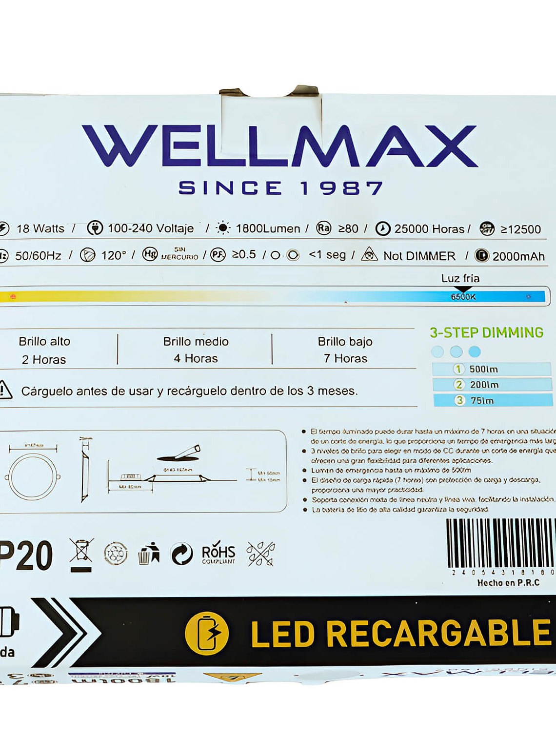 Embutido Cielo LED 18W c/Kit de Emergencia Luz Fría 4