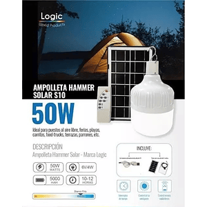 Ampolleta LED Solar 50W 6500K con Panel y Control de Tiempo