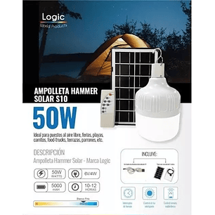 Ampolleta LED Solar 50W 6500K con Panel y Control de Tiempo