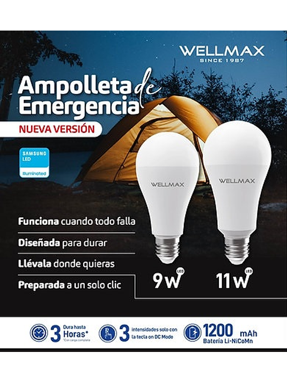 Ampolleta Emergencia LED 9W E27 Luz Fría 6500K 4