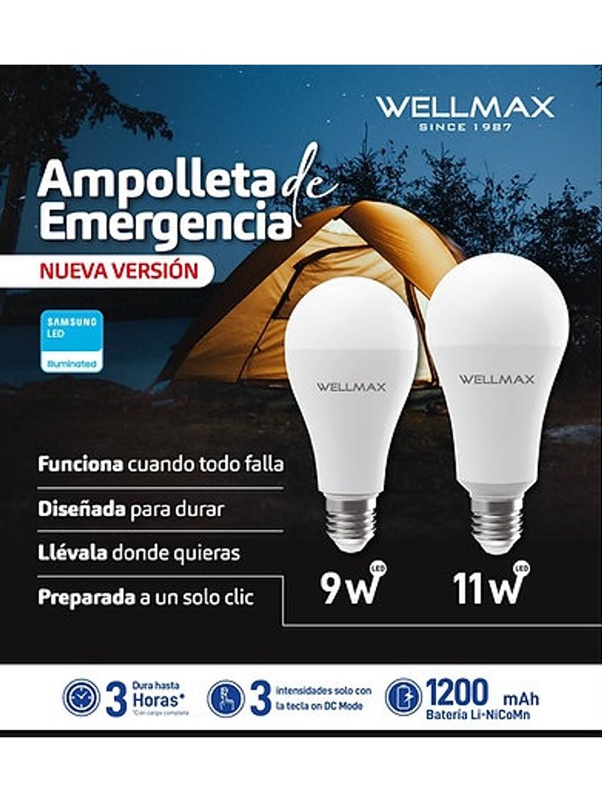 Ampolleta Emergencia LED 11W E27 Luz Cálida 3000K  4