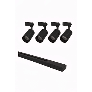 Pack 5 Foco GU10 Riel Monofásico 2Metros Negro Luz Cálida 