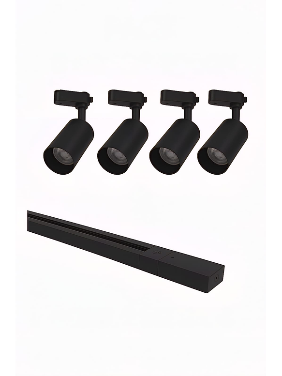 Pack 5 Foco GU10 Riel Monofásico 2Metros Negro Luz Cálida  1