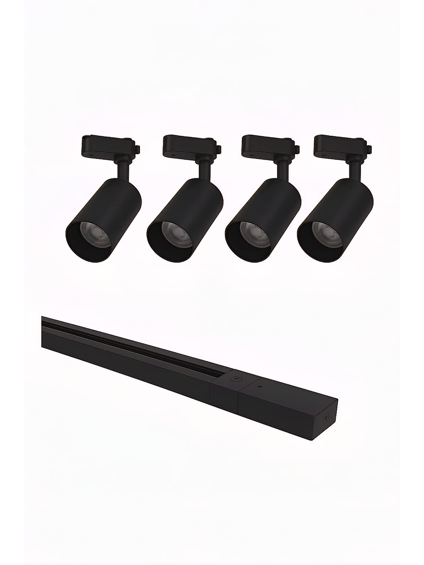 Pack 5 Foco GU10 Riel Monofásico 2Metros Negro Luz Cálida  1