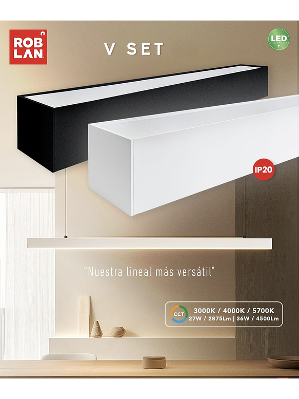 Luminaria Lineal LED VSET Difusor Prismático 27W CCT Blanco Regulable 2