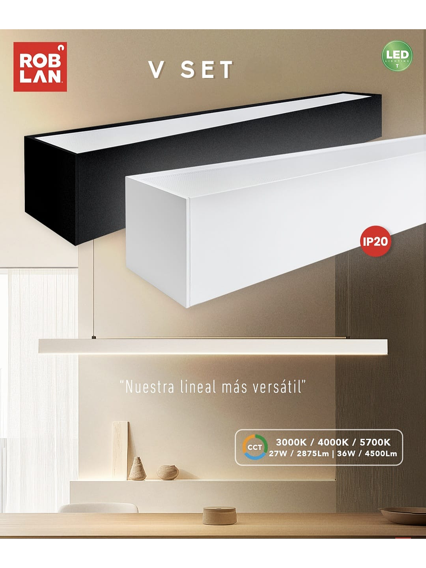 Luminaria Lineal LED VSET Difusor Prismático 23W CCT Negro Regulable 2