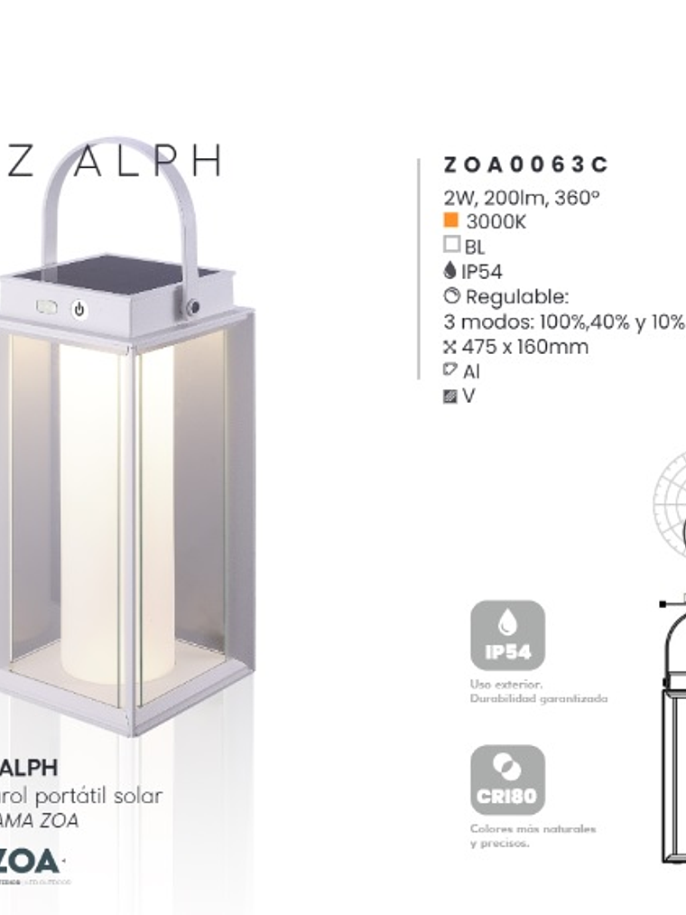 Luminaria ALPH ROBLAN Portátil 15SMD 3000K Blanca con Batería 7