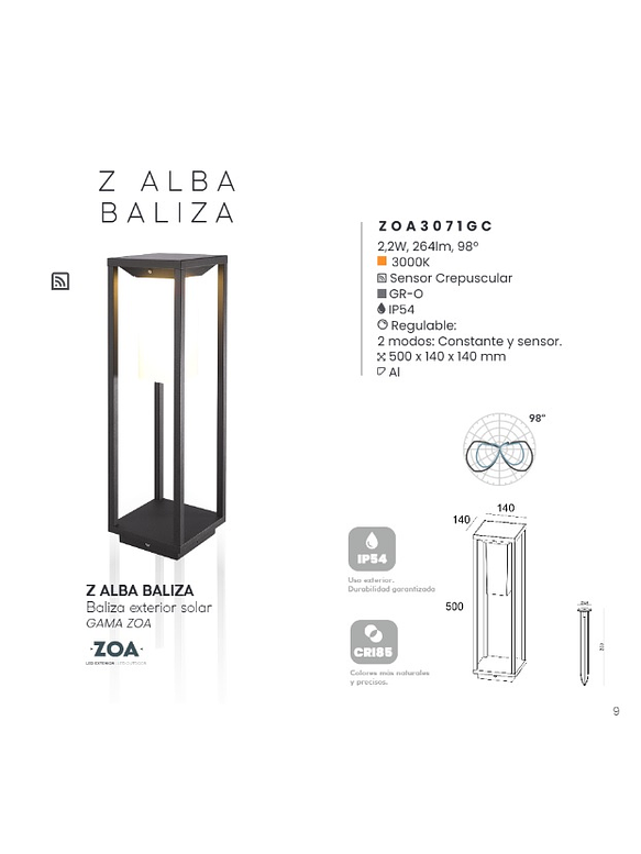 Bollard ALBA Solar LED 2,2W 3000K IP54 - Gris Oscuro 6
