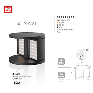 Bollard Solar LED Roblan Navi 3W Luz Cálida IP54 – Gris Oscuro