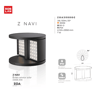 Bollard NAVI Solar 3W 3000K IP54 Gris Oscuro 