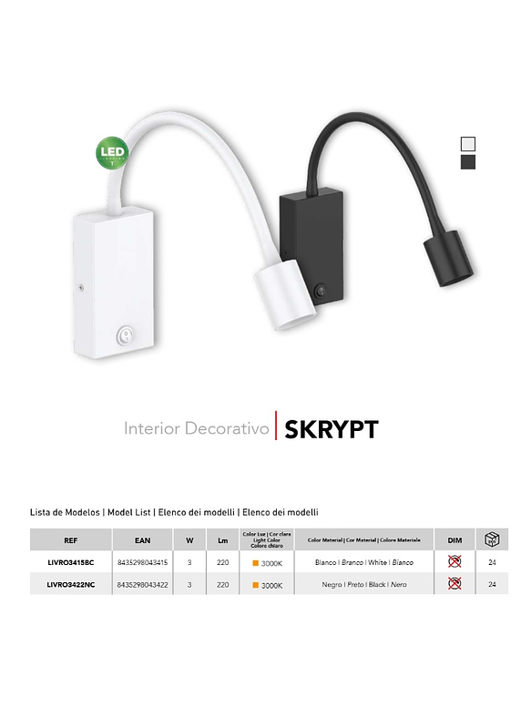 Aplique LED Lectura SKRYPT 3W 3000K Blanco Orientable 3
