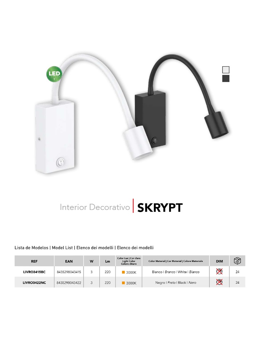 Aplique LED Lectura SKRYPT 3W 3000K Blanco Orientable 3
