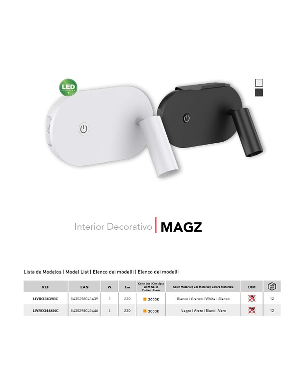 Aplique LED Lectura Roblan MAGZ 3W Luz Cálida USB Blanco  5