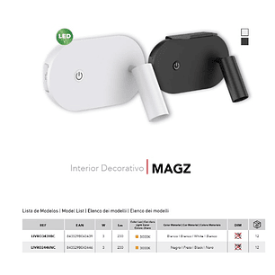 Aplique LED Lectura MAGZ 3W 3000K USB Negro Orientable 