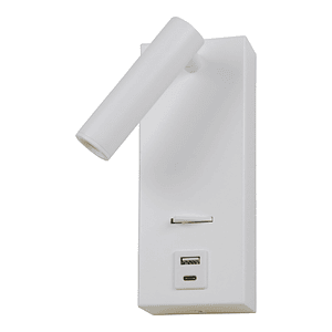 Aplique LED Lectura Roblan AKADEMI 3W 3000K c/Interruptor + USB A/C Blanco