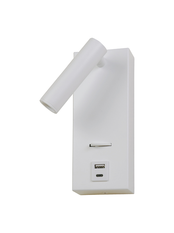 Aplique LED Lectura Roblan AKADEMI 3W 3000K c/Interruptor + USB A/C Blanco 1