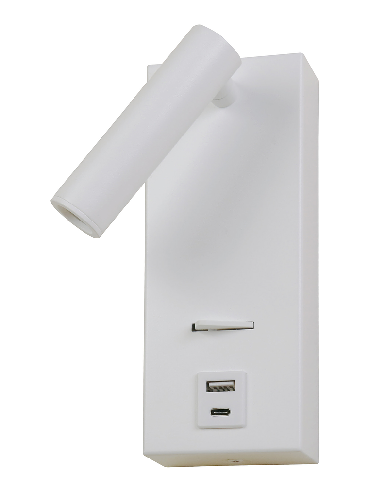 Aplique AKADEMI LED 3W 250lm 3000K Blanco IP20 USB A+C 1